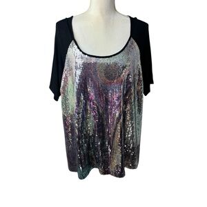 Moa Moa Woman sequin top, size 1X, vintage, party, holiday, dressy, colorful